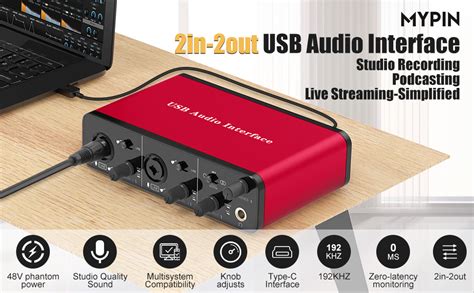 Amazon.com: USB Audio Interface 2 In 2 Out with 48V Phantom Power,XLR Mic USB Audio Mixer ...