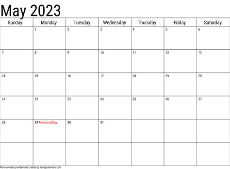 May 2023 Vertical Calendar With Holidays - Handy Calendars