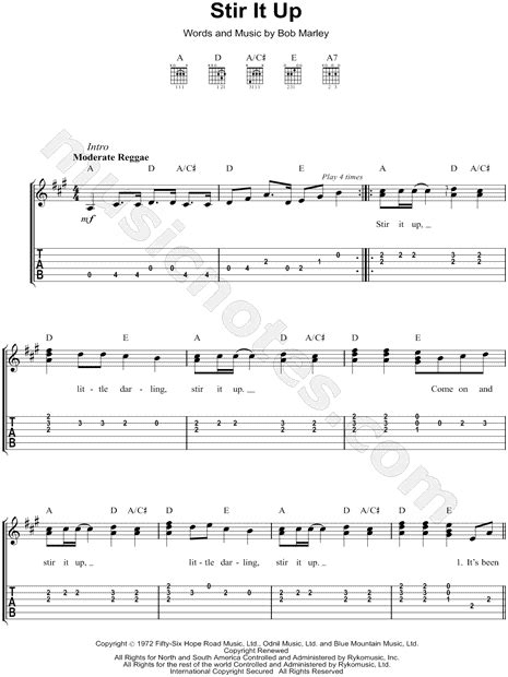 Bob Marley & the Wailers "Stir It Up" Guitar Tab in A Major - Download & Print - SKU: MN0094215