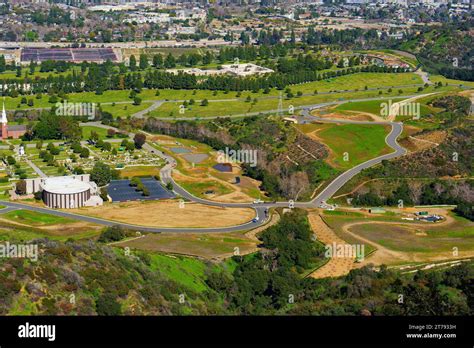 Aerial view of the Forest Lawn Cemetery at Hollywood Hills in Los ...