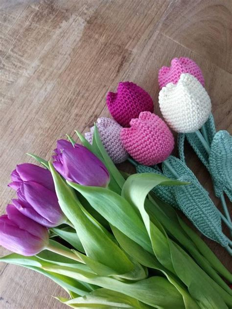 Crocheted tulips to offer as a gift or for home decor, mother's day gift idea or anniversary ...