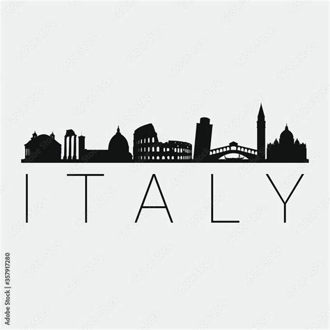 Italy Skyline Silhouette City. Design Vector. Famous Monuments Tourism ...