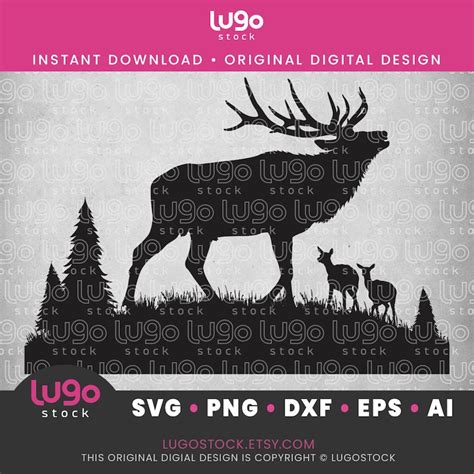 Bull Elk Silhouette Vector Clipart INSTANT DIGITAL DOWNLOAD Svg Png Dxf ...