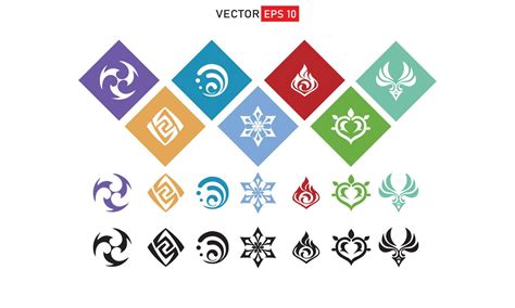 Genshin logo and elements icons set. mobile game . Logo and elements anime Genshin. impact ...