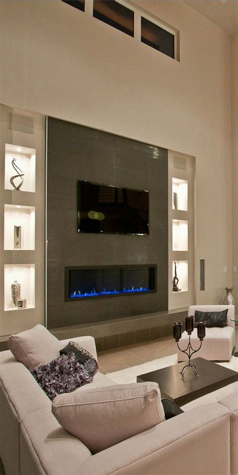 Contemporary fireplace decorating idea 5 - with illuminated niches ...