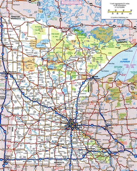 Large detailed roads and highways map of Minnesota state with national ...