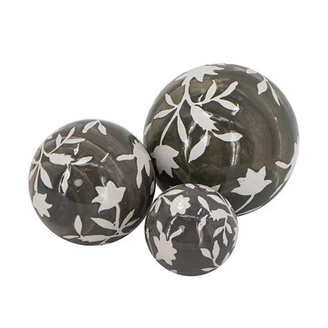 A&B Home Floral Painted Decorative Orb Table Decor 3-Piece Set