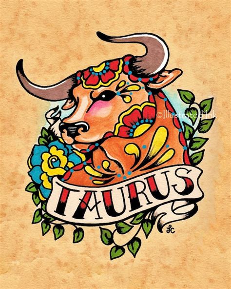 TAURUS Zodiac Print Tattoo Art Bull Astrology Sign 5 X 7 8 X - Etsy