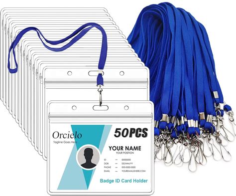 Buy 50Pcs Clear Plastic Horizontal Name Tags Badge ID Card Holders and 50Pcs Flat Neck Lanyards ...