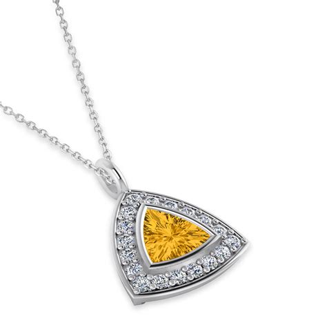 Yellow Sapphire Trillion Cut Halo Pendant 14k White Gold 1.86ct - AD7059