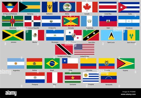 Vector illustration of different countries flags set. All flags North and South America Stock ...