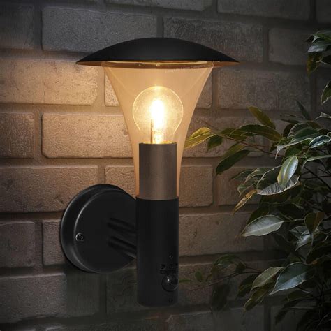 Black Garden Security Outdoor Wall Light with PIR Motion Movement ...