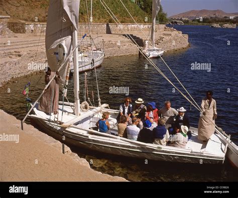 Felucca on River Nile at Kitchener's Island, Aswan, Aswan Governorate, Republic of Egypt Stock ...