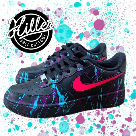 Custom Nike Air Force 1 - Neon splatter (black sneaker) - Killer Crep ...