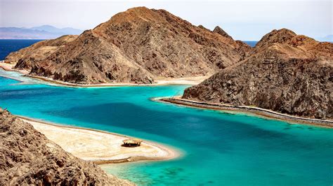 Panoramic view of the Fjord Bay Taba in Aqaba Gulf, Red Sea, Egypt ...