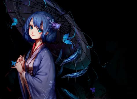 anime, Anime Girls, Umbrella, Blue Hair, Blue Eyes, Cirno, Touhou, Kimono Wallpapers HD ...