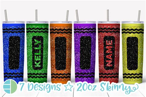 Skinny Tumbler Sublimation Design - Glitter Crayon Tumblers (1132462) | Sublimation | Design Bundles