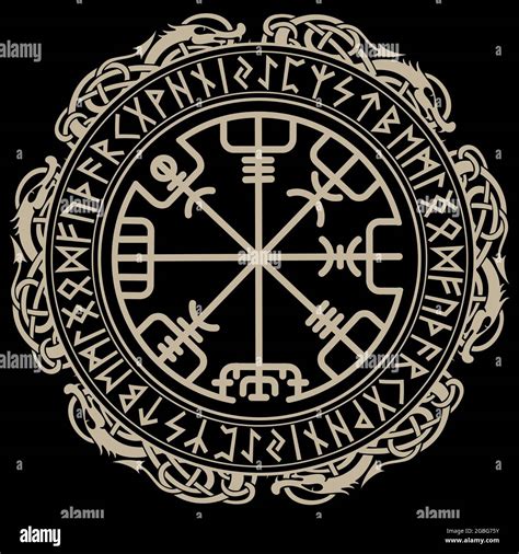 Viking design. Magical runic compass Vegvisir, in the circle of Norse ...