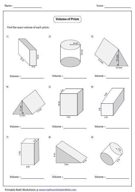 Volume Of Irregular Shapes Worksheets