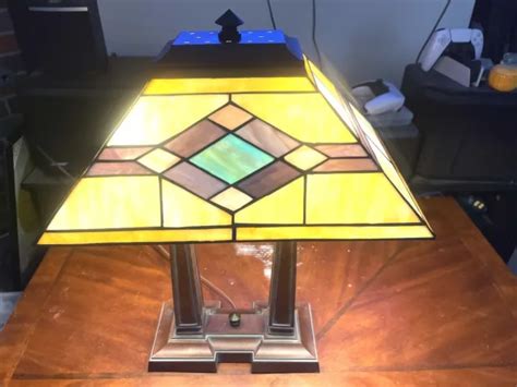 VINTAGE FRANK LLOYD Wright Mission Style Pyramid Stained Glass Side Table Lamp $150.00 - PicClick