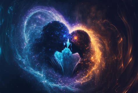 Premium Photo | Cosmic love beautiful illustration two silhouettes surrounded by particles and ...