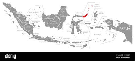 North Sulawesi red highlighted in map of Indonesia Stock Photo - Alamy