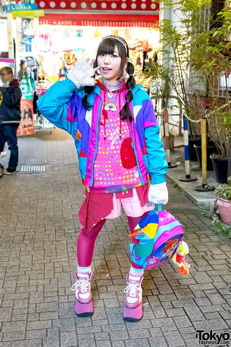 Colorful Harajuku Kawaii Style Girl in Resale Fashion, Buffalo Platforms & Disney Backpack ...