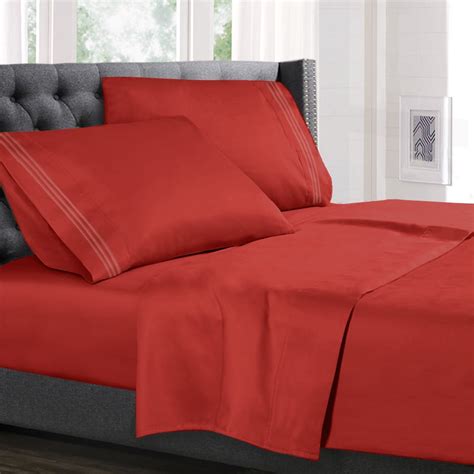 Cal King Size Bed Sheets Set Orange, Luxury Bedding Sheets Set, 4-Piece ...