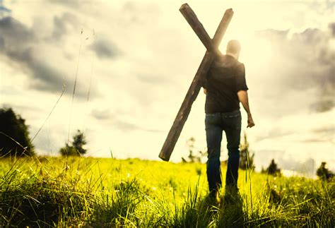 Man Carrying Cross Of Christ On His Shoulder Stock Photo - Download ...