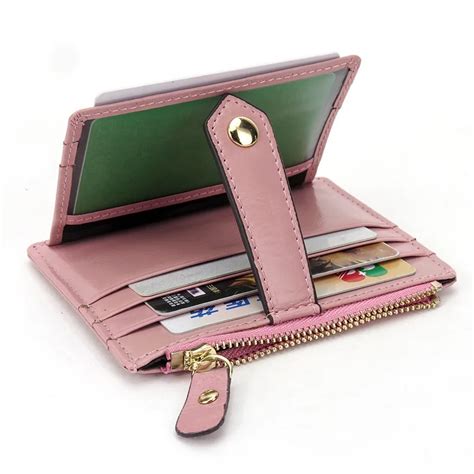 Women Leather Slim Card Holder Wallet Men Mini Wallets Zipper Card ...