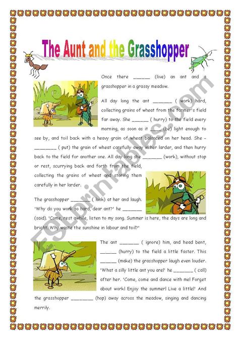 The Ant and the Grasshopper - Past Simple - 2 pages - ESL worksheet by Thumbelina17