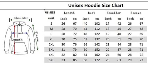 Unisex Clothing Size Conversion Chart