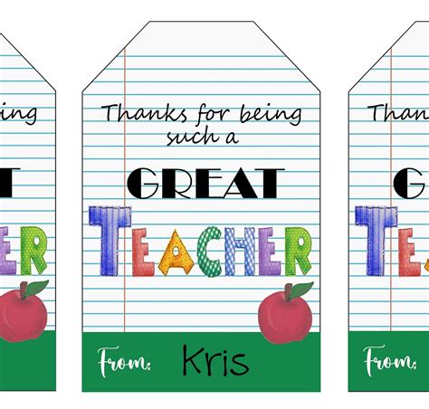 Teacher Gift Tags Teacher Thank You Tag Printable Gift Tags - Etsy