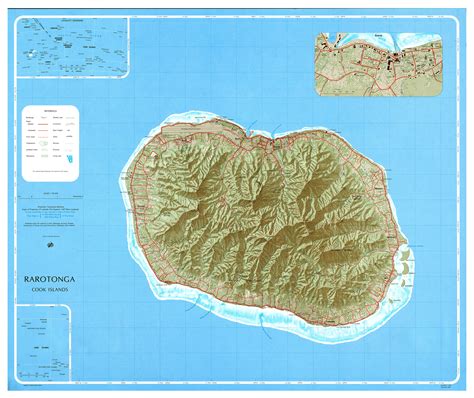 Large scale topographical map of Rarotonga Island, Cook Islands | Cook ...