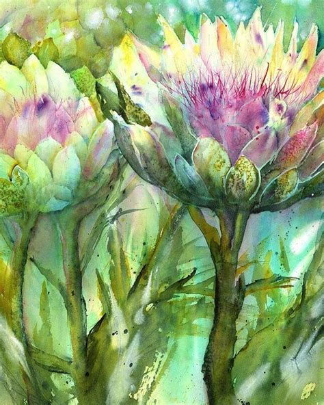 Artichokes art print vertical version, artichokes art print, artichoke painting, artichokes ...