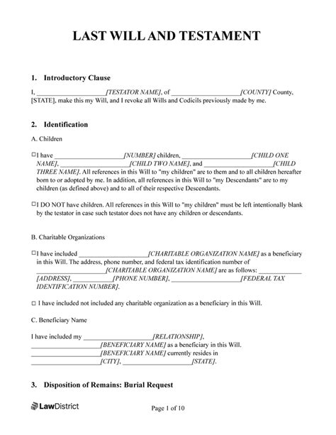 Free Last Will & Testament Form | Printable PDF & Word | LawDistrict