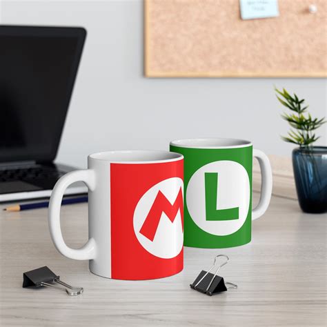 Couple Mugs, Couple Gifts, Super Mario Bros, Luigi Mario, Nintendo, Handmade Logo, Standard ...