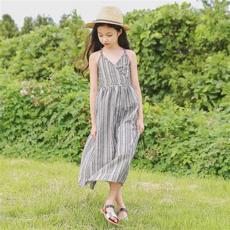 B S187 Summer New Fashion Girls Casual Cotton Stripes Dresses Kids Princess Suspenders Dress 6 ...