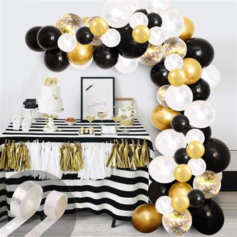 Buy Black and Gold Balloons Garland Kit, 100Pcs Black Gold Balloons Set Black Gold White ...