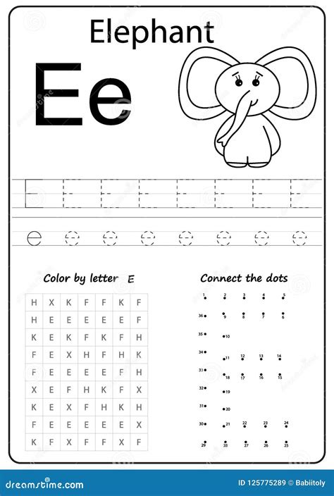 Writing Letter E. Worksheet. Writing a-Z, Alphabet, Exercises Game for Kids. Stock Vector ...