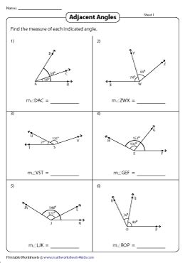 Adjacent Angles Worksheets