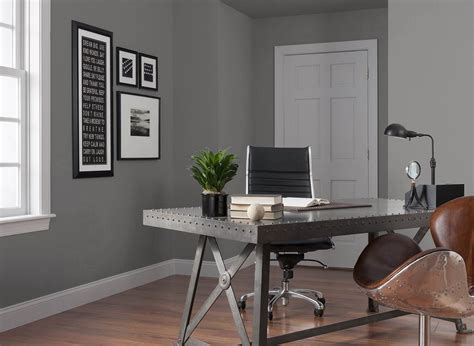 Outstanding Grey Wall Home Office Design Completed With Iron ... | 색깔