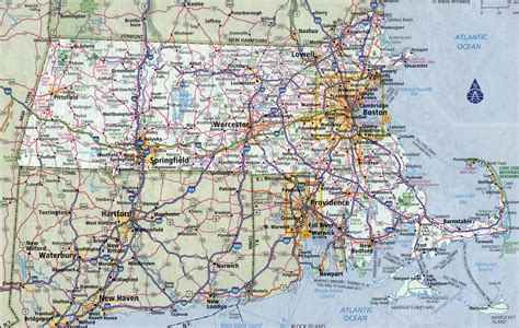 Laminated Map Large Detailed Roads And Highways Map Of Massachusetts State With All Cities ...