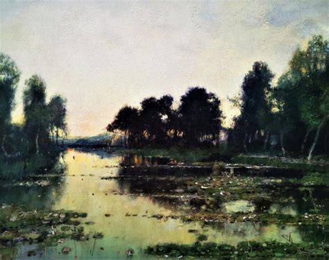 Karl Heffner - " A Twilight River Landscape", original oil circa 1895 ...