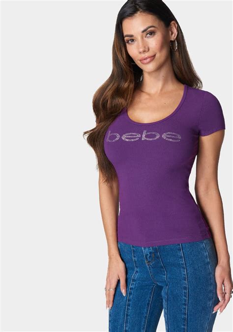 Bebe Logo Short Sleeve Round Neck Rib Top | bebe