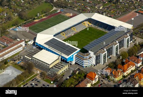 Aerial view, the stadium of third-national league club Arminia Bielefeld, German sports club ...