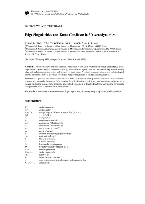 (PDF) Edge Singularities and Kutta Condition in 3D Aerodynamics