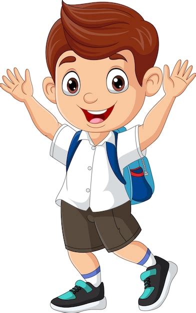 Premium Vector | Cartoon happy school boy raising hands