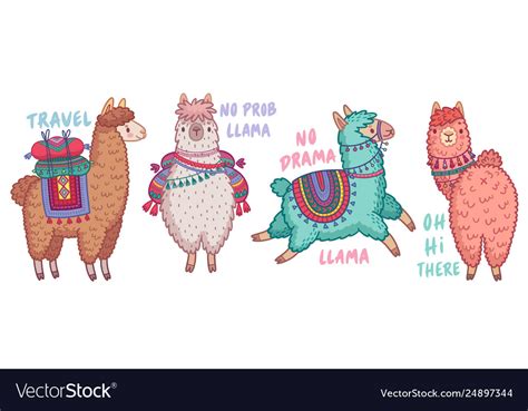 Cute lamas with funny quotes Royalty Free Vector Image