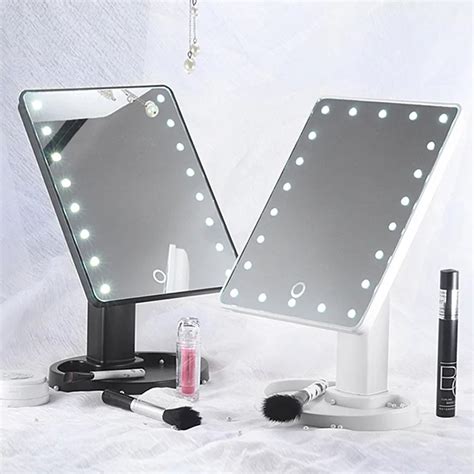 LED Touch Screen Mirrors 360 Degrees Rotation Makeup Mirror Adjustable 16/22 Leds Lighted ...